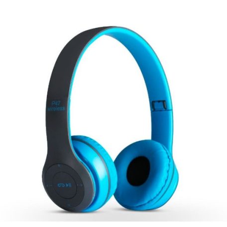 Bluetooth fejhallgató mikrofonnal ,rádio fm és SD kártya ,P47 kék