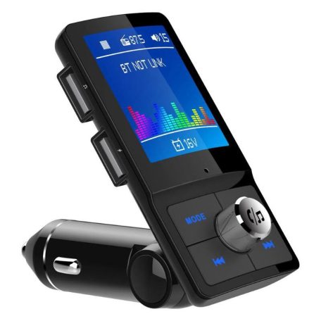 Bluetooth vezeték nélküli FM transzmitter, kihangosító, AUX bemenet, microSD kártya bemenet-  színes LED kijelzővel