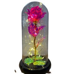   Fém örökrózsa LED világítással üvegbúrában - több színben - RÓZSASZÍN-PIROS