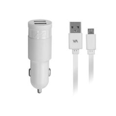   Autós töltő, 2 x USB, 3,4A, micro USB kábellel, RIVACASE "VA 4223 WD1", fehér
