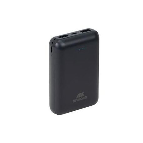 Hordozható akkumulátor, kompakt, USB-A/USB-C, 10000mAh, 10W, RIVACASE "VA2412", fekete