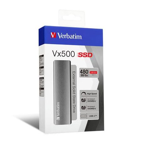 SSD (külső memória), 480 GB, USB 3.1, VERBATIM "Vx500", szürke