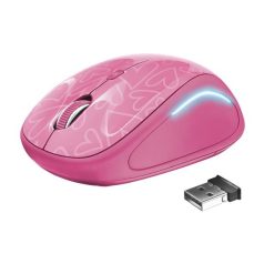   Egér, vezeték nélküli, optikai, USB, TRUST "Yvi", rózsaszín