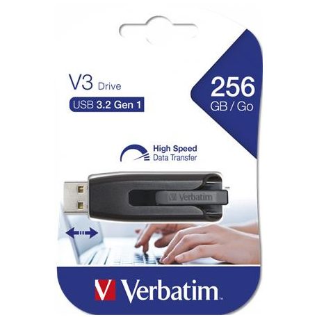 Pendrive, 256GB, USB 3.2, 80/25 MB/s, VERBATIM "V3", fekete-szürke