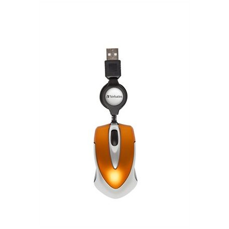 Egér, vezetékes, optikai, kisméret, USB, VERBATIM "Go Mini", ezüst-lávaszínű