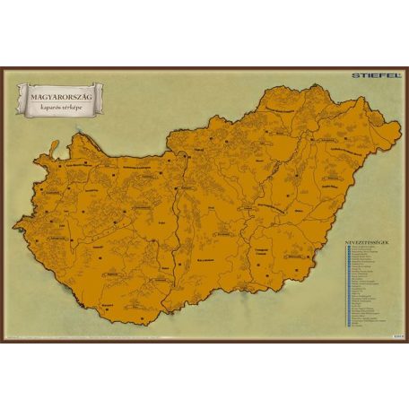 Kaparós Magyarország térkép, 84,1x59,4 cm, STIEFEL, arany bevonat